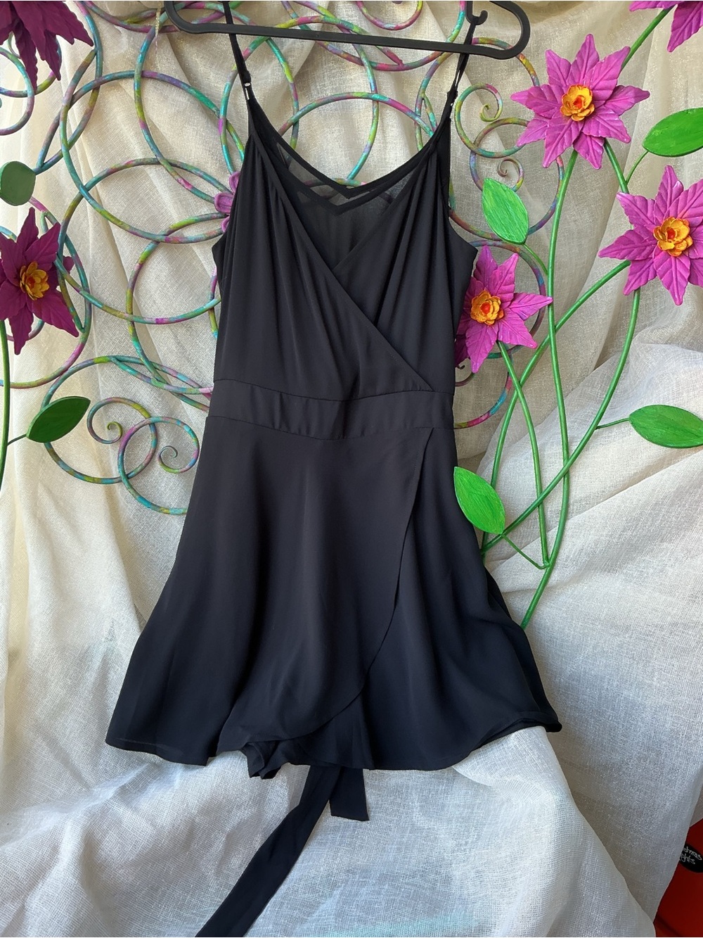 Express Black Wrap-Style Spaghetti Strap Romper